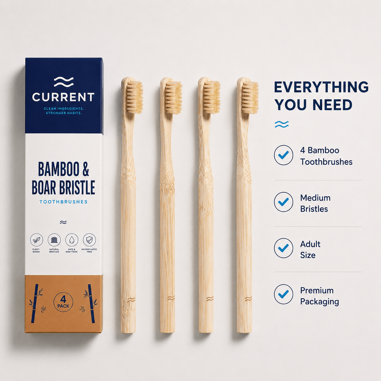 Bamboo Toothbrush 4-PACK - CURRENT
